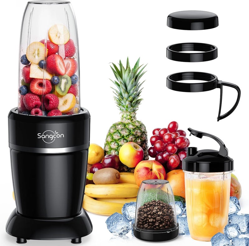 sangcon 1000W Smoothie Blender for Kitchen, Blenders for Smoothies with (3) Cups (2) Spout Covers (1) Storage Cap (1) To-Go Cap, Portable Blender for Shakes, Ice Crushing, Frozen Drinks, Spices - Image 1